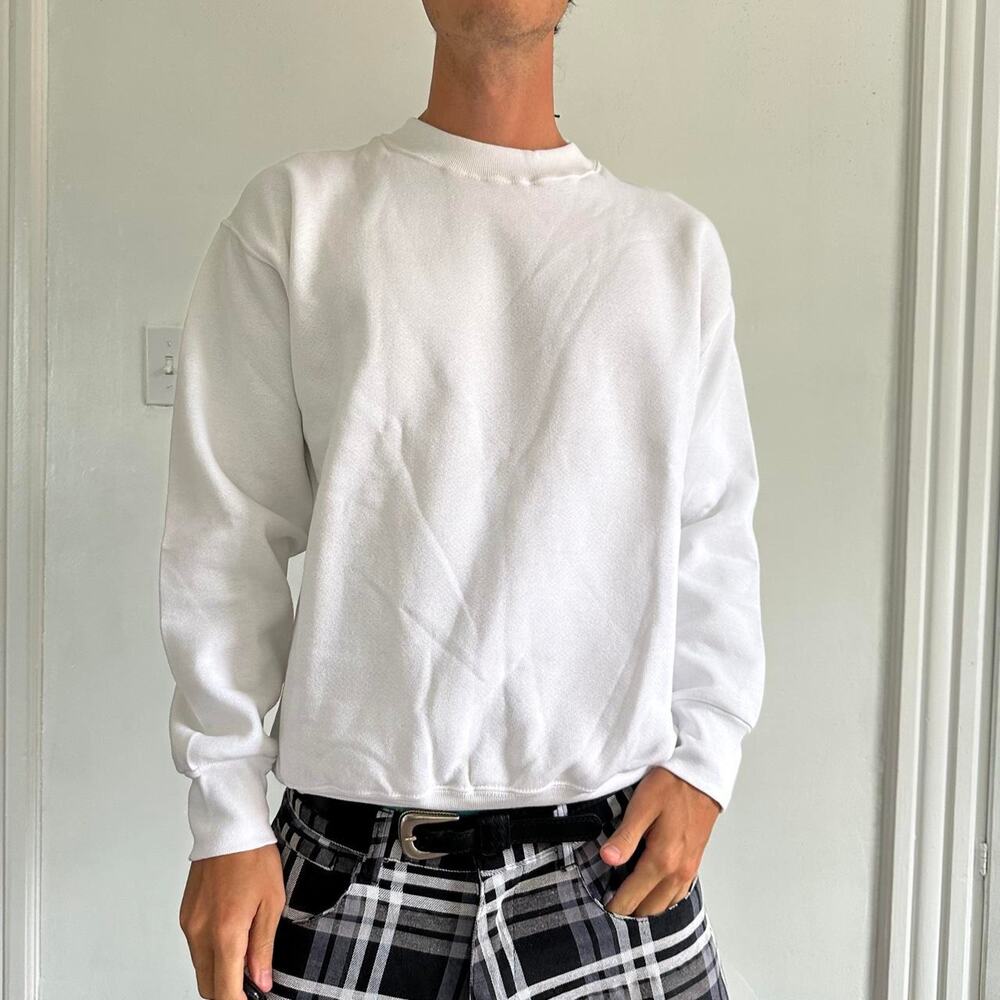 Vintage 80s 90s White Blank Cotton Crewneck Sweatshirt